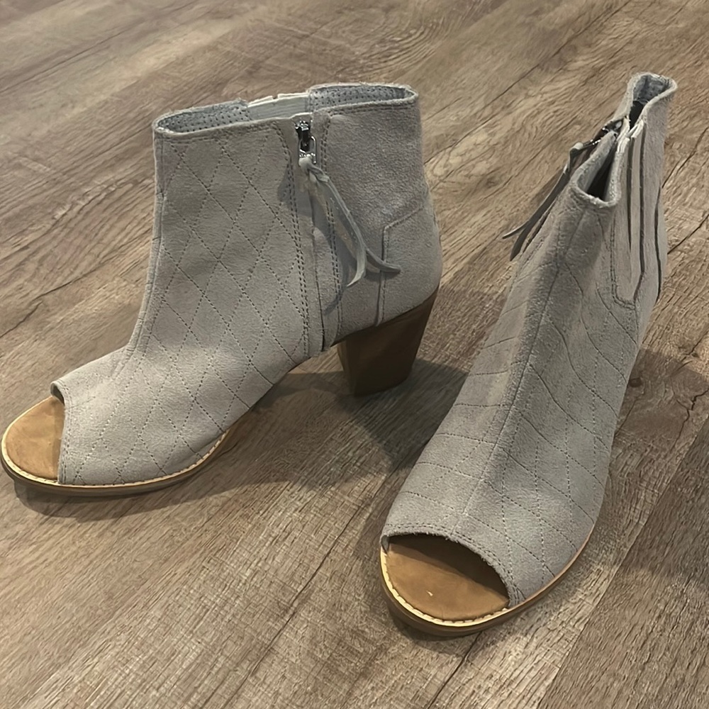 Toms Grey Suede Peep Toe Bootie